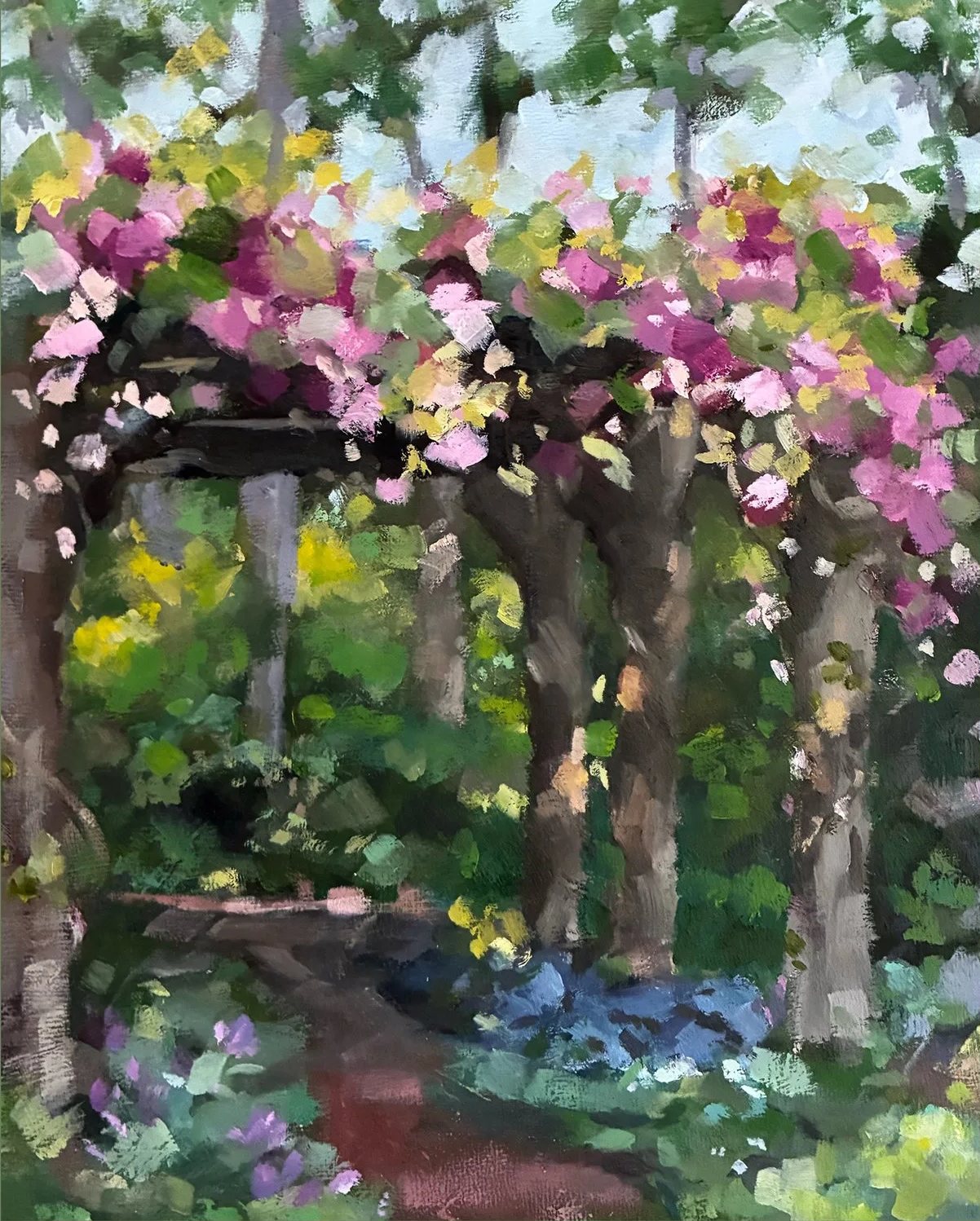 Oil painting of a garden by Diane Oxton