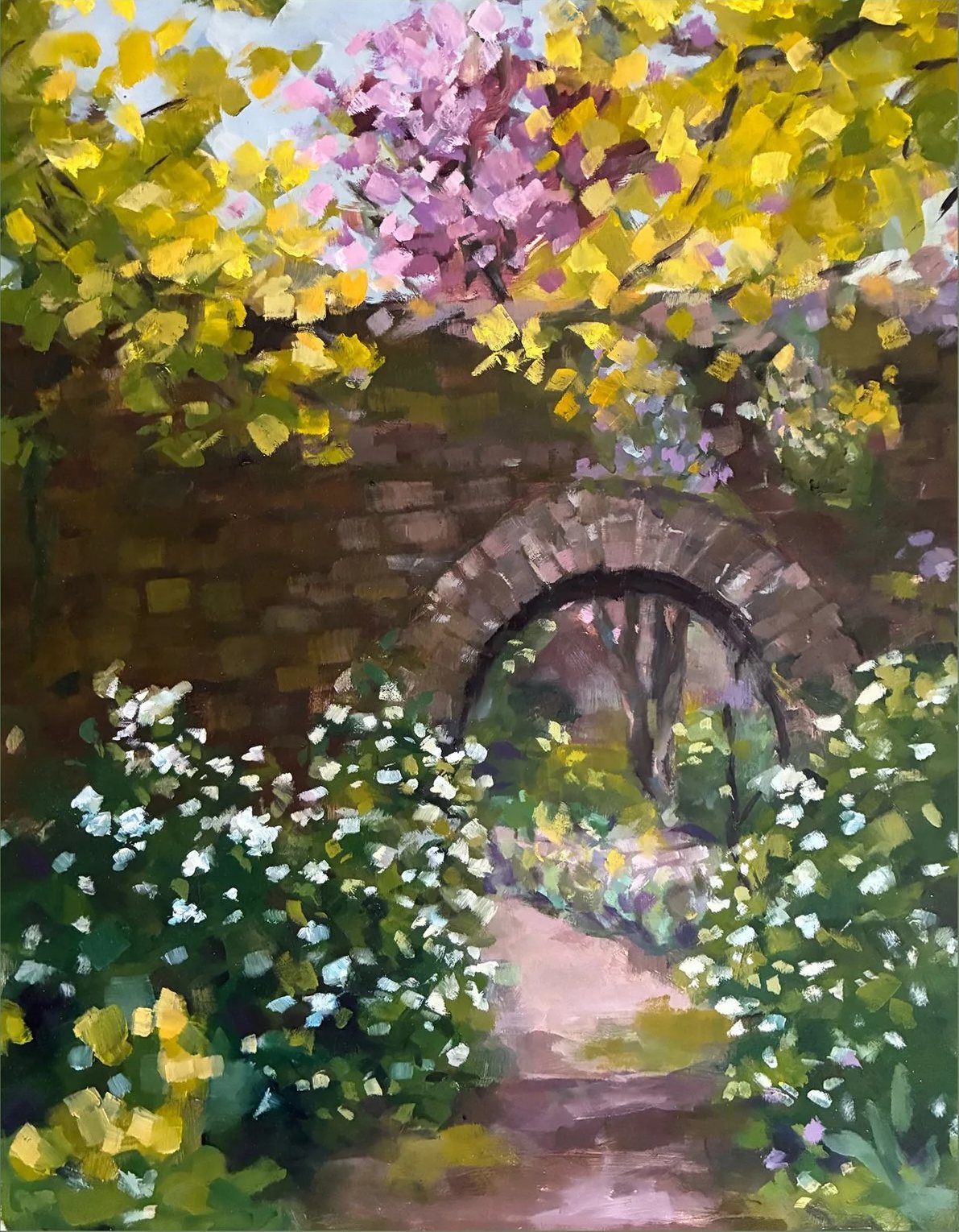 Oil painting of a garden by Diane Oxton